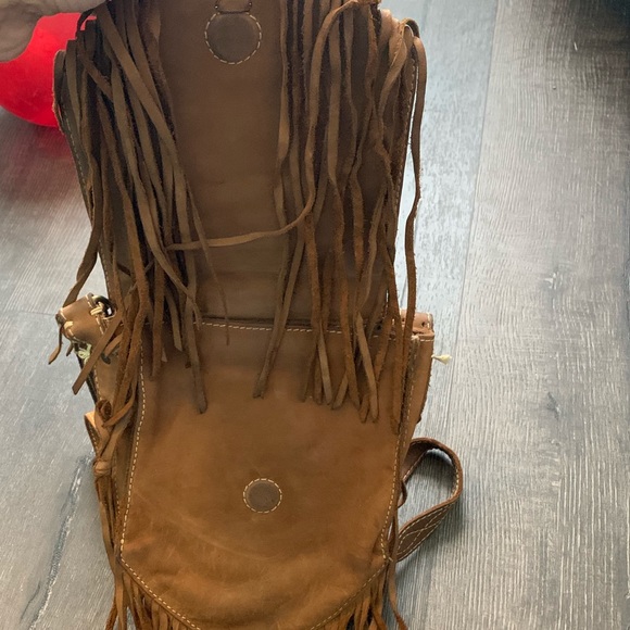 RUGBY cross-body brown leather fringe bag - Picture 3 of 5